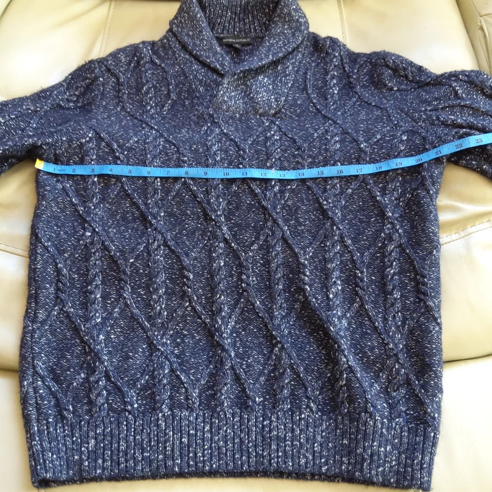 Banana Republic shawl collar blue heavy knit yak wool blend sweater